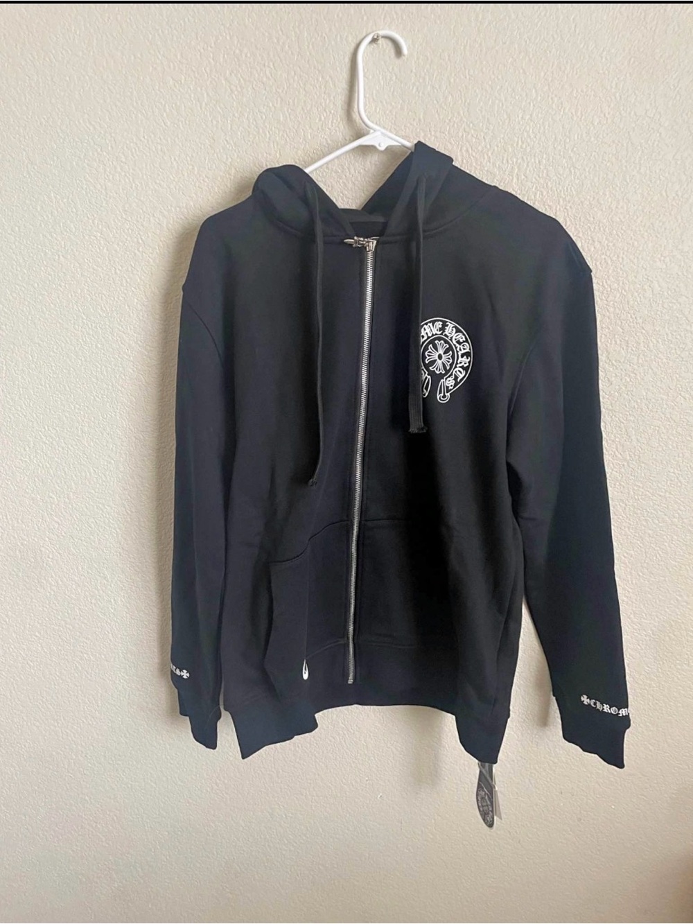 Chrome hearts Black Zip-Up Hoodie with White Crest Logo
